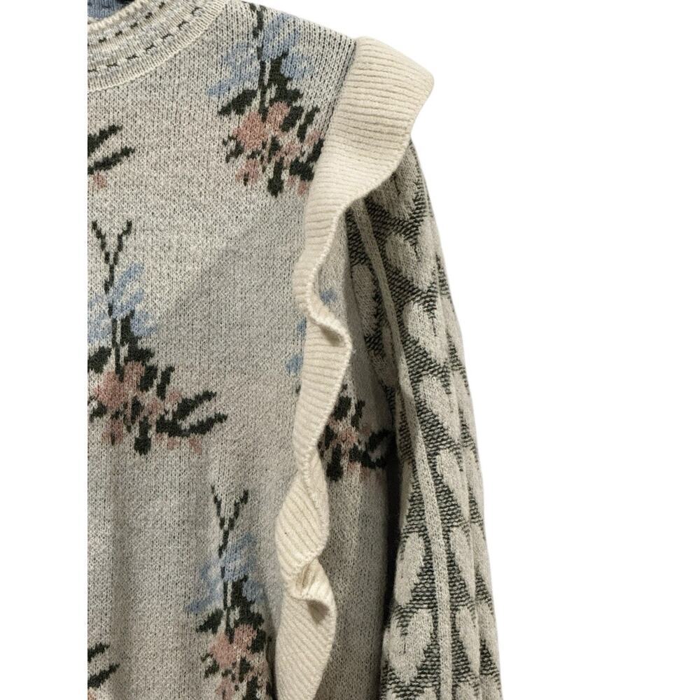 Sunday Up Floral Heart Ruffle Crewneck Knit Sweater Women’s Medium Cider - Picture 3 of 14